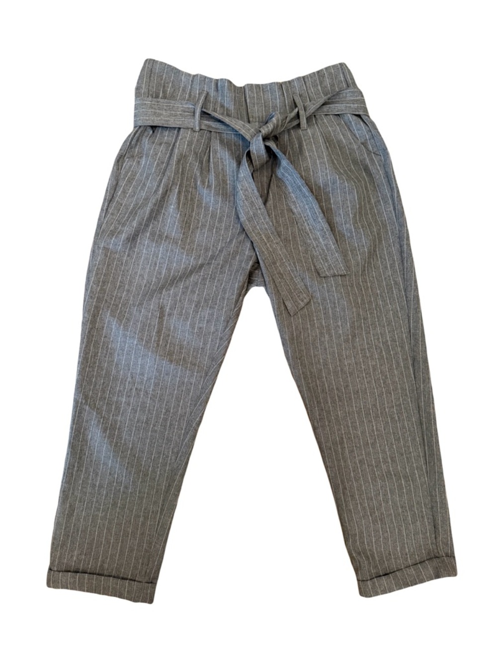 Indigo Rein Gray Pinstripe Belted Paperbag Pants